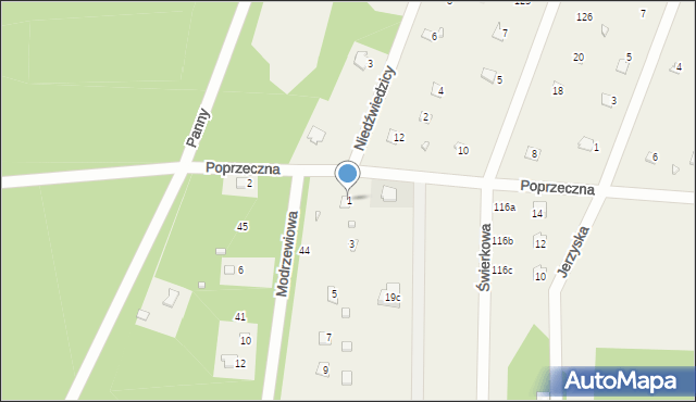 Jerzyska, Modrzewiowa, 1, mapa Jerzyska