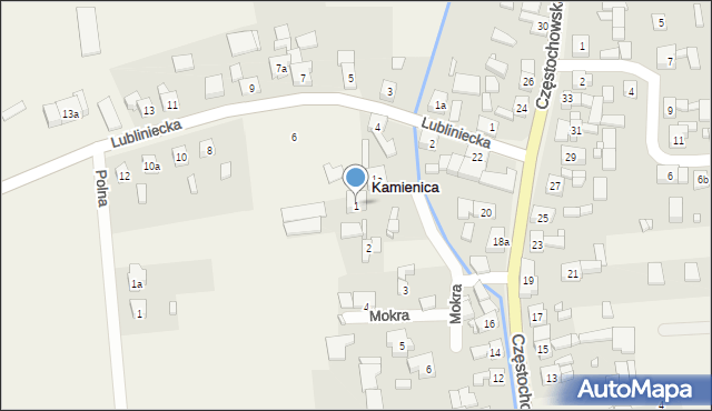 Kamienica, Mokra, 1, mapa Kamienica