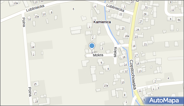 Kamienica, Mokra, 4, mapa Kamienica