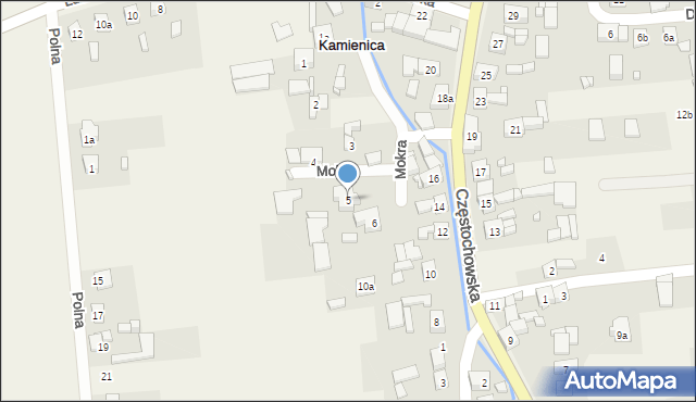 Kamienica, Mokra, 5, mapa Kamienica