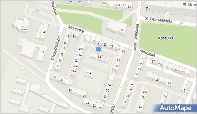 Katowice, Morcinka Gustawa, 19A, mapa Katowic