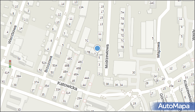 Katowice, Modrzewiowa, 6, mapa Katowic
