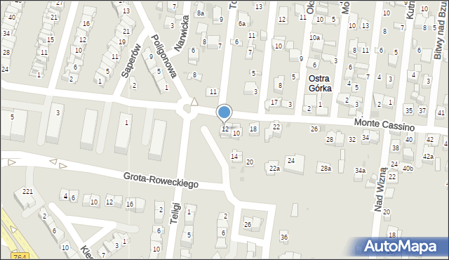 Kielce, Monte Cassino, 12, mapa Kielc