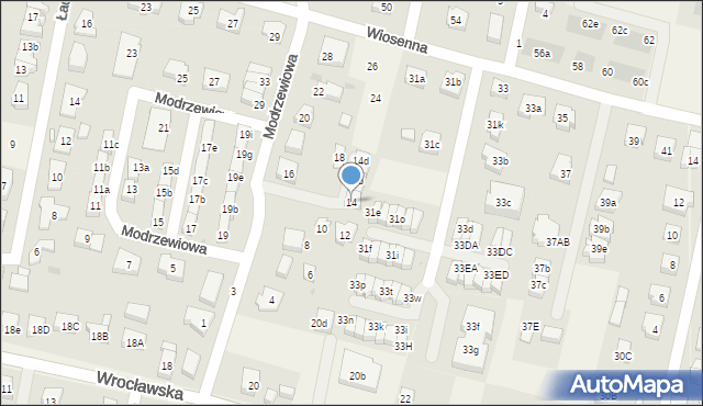 Kiełczów, Modrzewiowa, 14, mapa Kiełczów