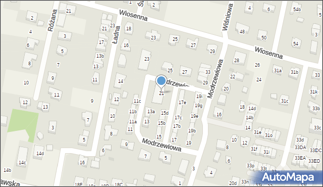 Kiełczów, Modrzewiowa, 21, mapa Kiełczów