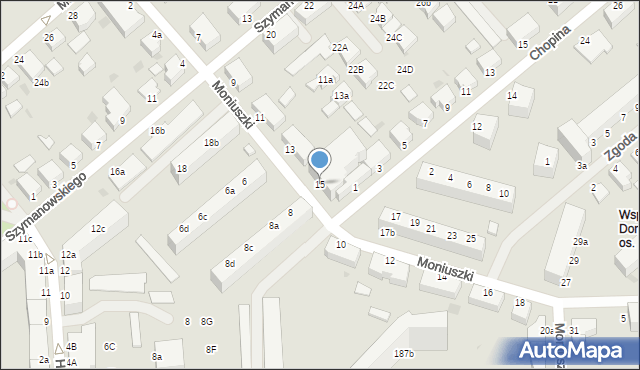 Koszalin, Moniuszki Stanisława, 15, mapa Koszalina