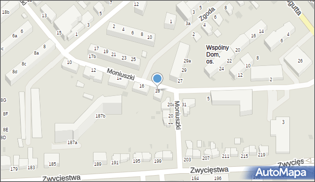 Koszalin, Moniuszki Stanisława, 18, mapa Koszalina