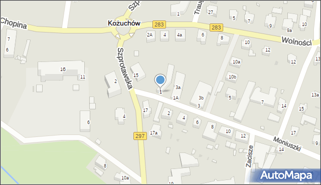 Kożuchów, Moniuszki Stanisława, 1, mapa Kożuchów