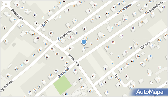 Kozy, Modrzewiowa, 3, mapa Kozy