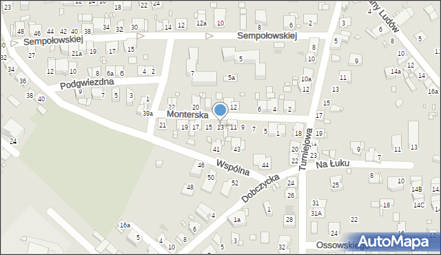 Kraków, Monterska, 13, mapa Krakowa