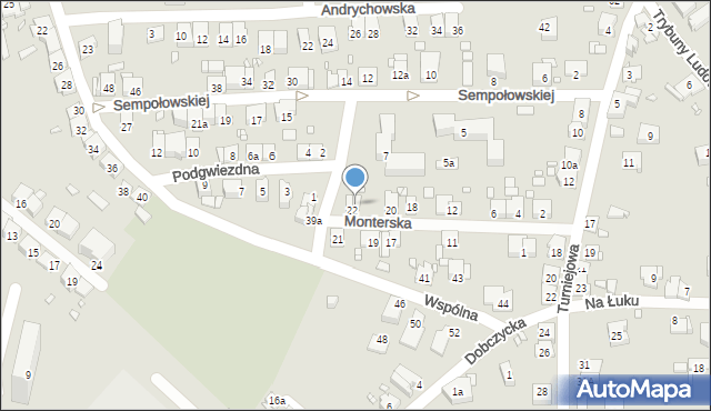 Kraków, Monterska, 22a, mapa Krakowa