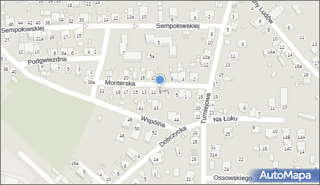 Kraków, Monterska, 9, mapa Krakowa