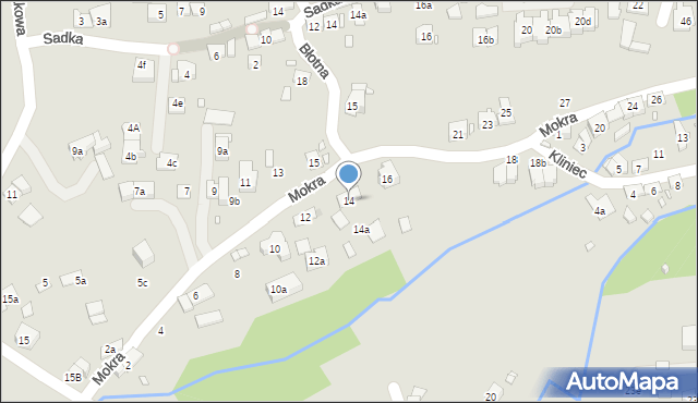 Kraków, Mokra, 14, mapa Krakowa