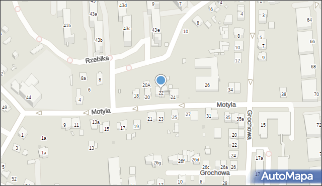 Kraków, Motyla, 22, mapa Krakowa