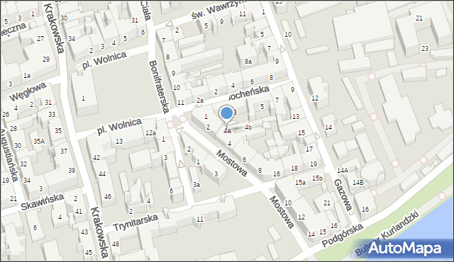 Kraków, Mostowa, 4a, mapa Krakowa