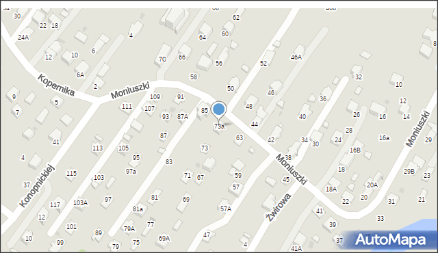 Krosno, Moniuszki Stanisława, 73a, mapa Krosna
