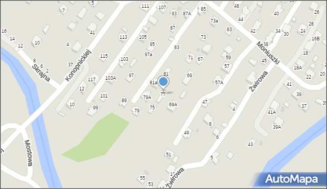 Krosno, Moniuszki Stanisława, 77, mapa Krosna