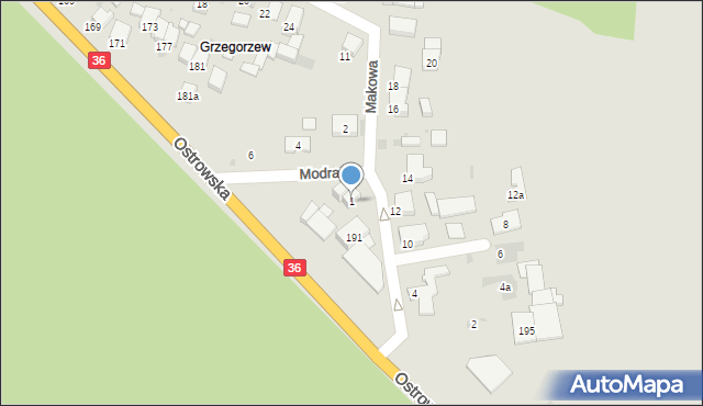 Krotoszyn, Modra, 1, mapa Krotoszyna