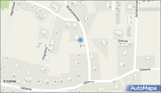 Krzyków, Modrzewiowa, 9, mapa Krzyków