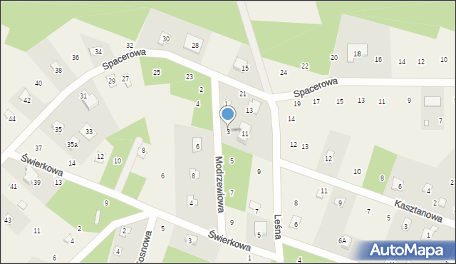 Kucoby, Modrzewiowa, 3, mapa Kucoby