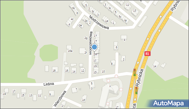 Łaziska Górne, Modrzewiowa, 1M, mapa Łaziska Górne