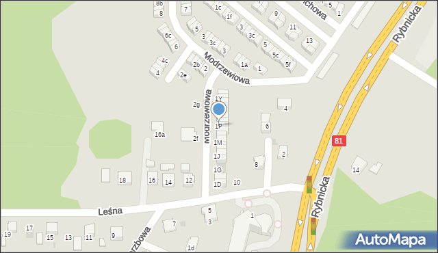 Łaziska Górne, Modrzewiowa, 1P, mapa Łaziska Górne