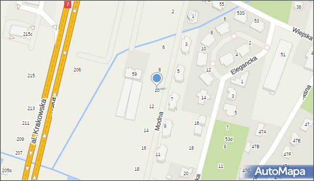 Łazy, Modna, 10, mapa Łazy