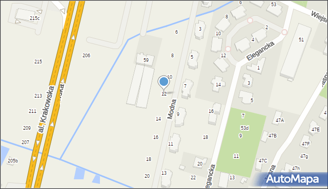 Łazy, Modna, 12, mapa Łazy