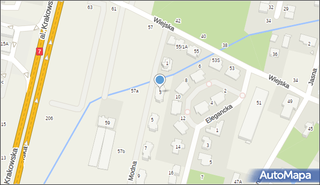 Łazy, Modna, 3, mapa Łazy