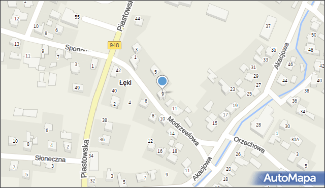 Łęki, Modrzewiowa, 9, mapa Łęki