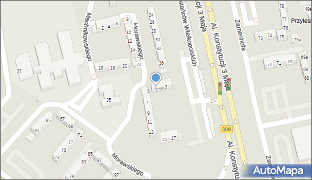 Leszno, Morawskiego Franciszka Dzierżykraja, 1, mapa Leszno