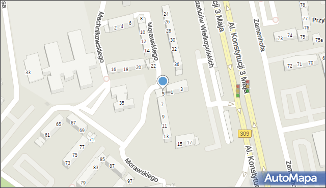Leszno, Morawskiego Franciszka Dzierżykraja, 5, mapa Leszno