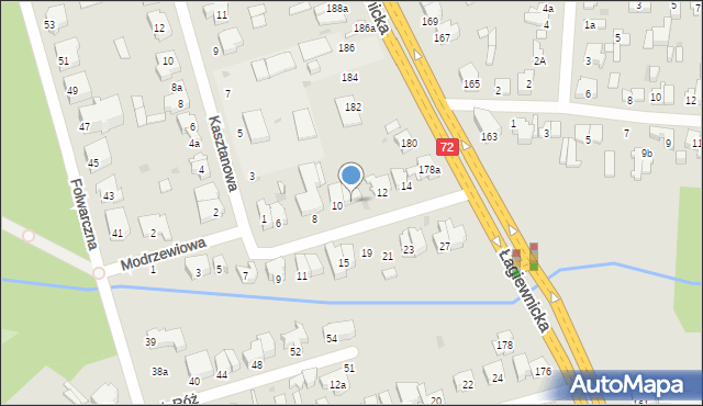 Łódź, Modrzewiowa, 10a, mapa Łodzi