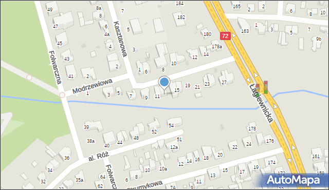 Łódź, Modrzewiowa, 13, mapa Łodzi