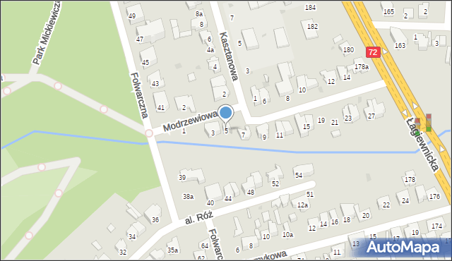 Łódź, Modrzewiowa, 5, mapa Łodzi