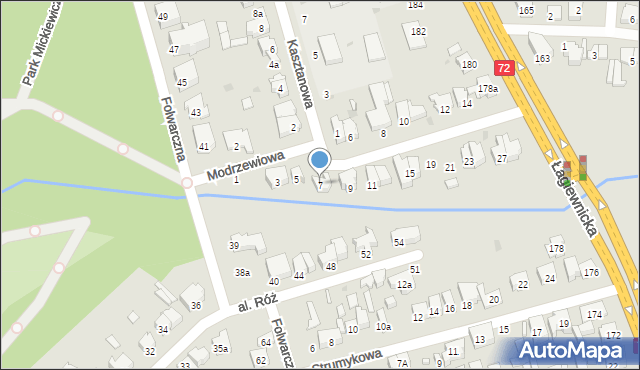 Łódź, Modrzewiowa, 7, mapa Łodzi