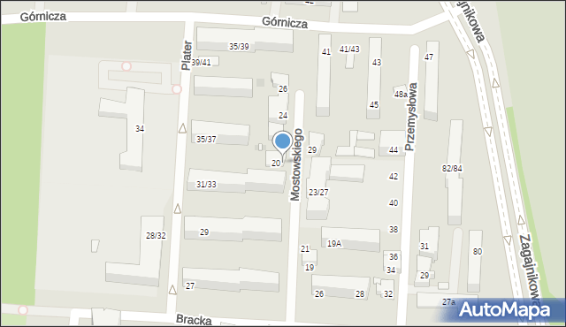 Łódź, Mostowskiego Tadeusza, 20a, mapa Łodzi