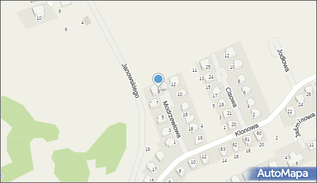 Masłomiąca, Modrzewiowa, 9, mapa Masłomiąca