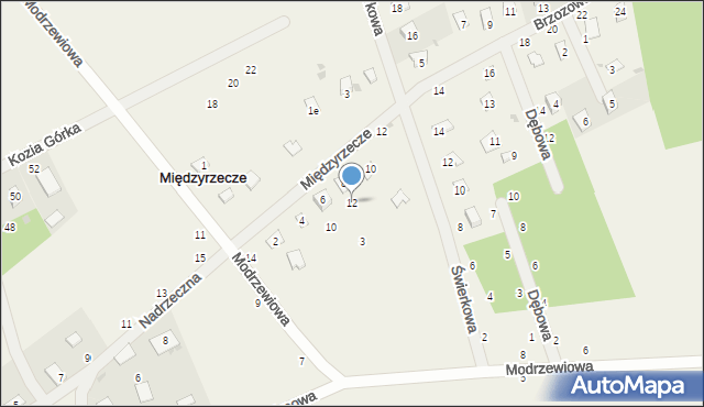 Międzyrzecze, Modrzewiowa, 12, mapa Międzyrzecze