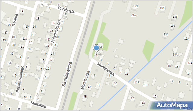 Mielec, Modelarska, 1, mapa Mielca