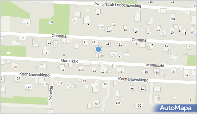 Milanówek, Moniuszki Stanisława, 7, mapa Milanówek
