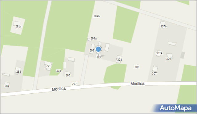 Modlica, Modlica, 301, mapa Modlica