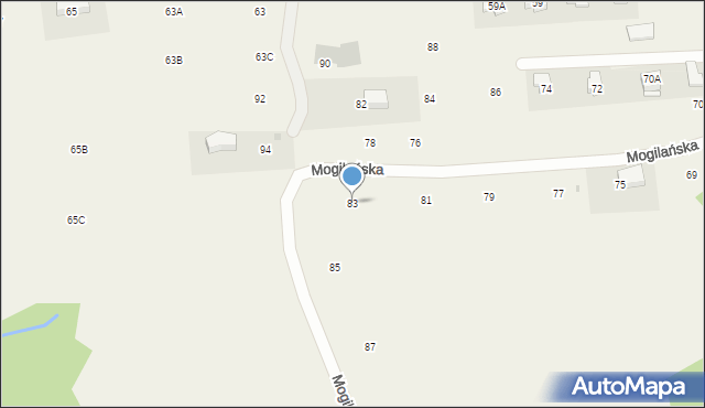 Mogilany, Mogilańska, 83, mapa Mogilany