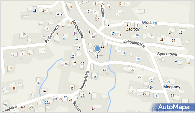 Mogilany, Mogilańska, 9, mapa Mogilany