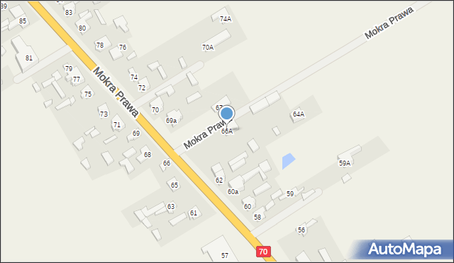 Mokra Prawa, Mokra Prawa, 66A, mapa Mokra Prawa