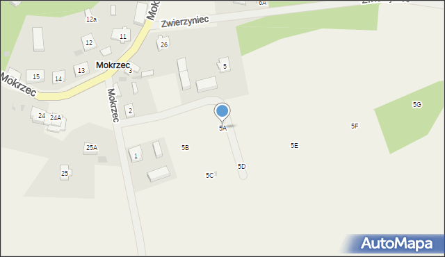 Mokrzec, Mokrzec, 5A, mapa Mokrzec