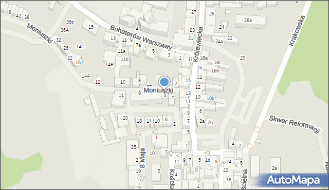 Mrągowo, Moniuszki Stanisława, 3, mapa Mrągowo