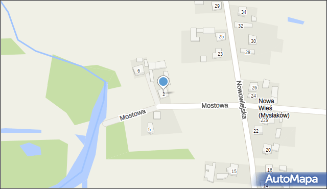 Mysłaków, Mostowa, 2, mapa Mysłaków