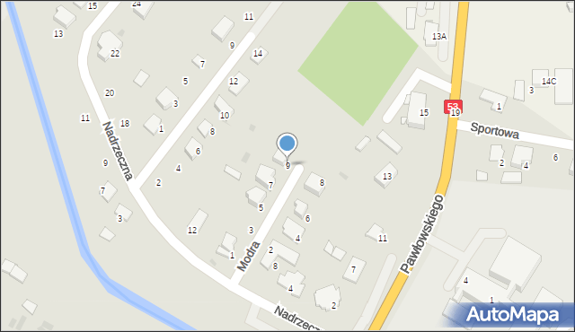 Myszyniec, Modra, 9, mapa Myszyniec