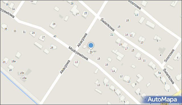 Myszyniec, Modrzewiowa, 20, mapa Myszyniec